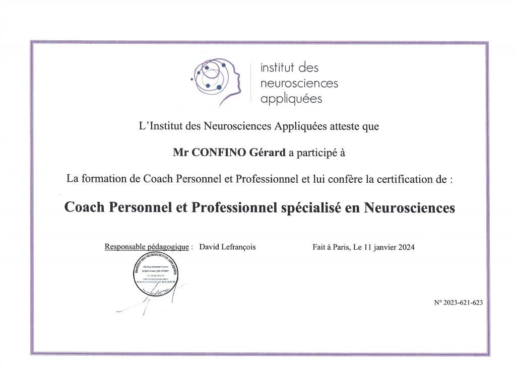 Certification INA Gerard confino